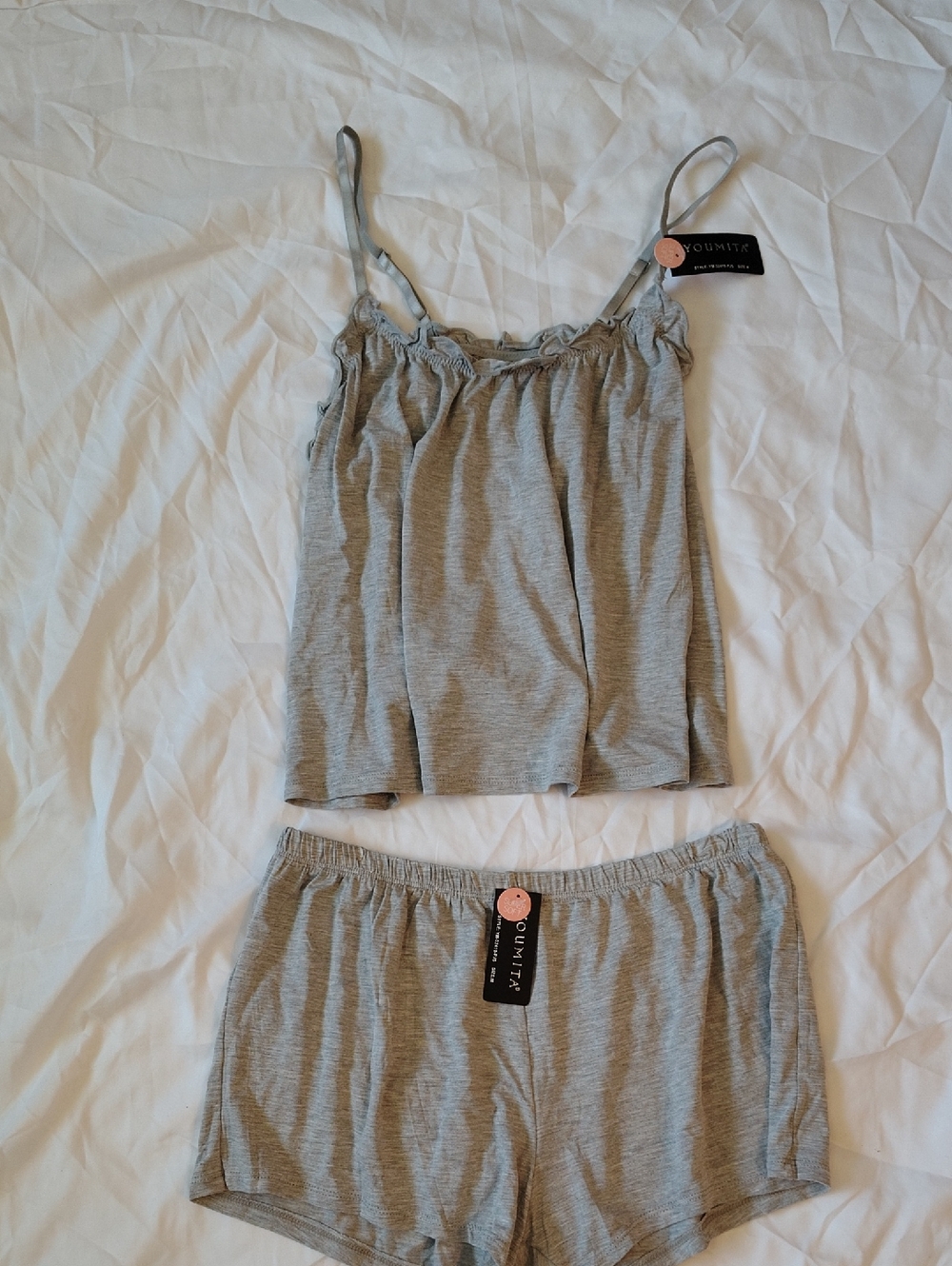 Youmita Gray Striped Cami & Matching Lounge Shorts Set